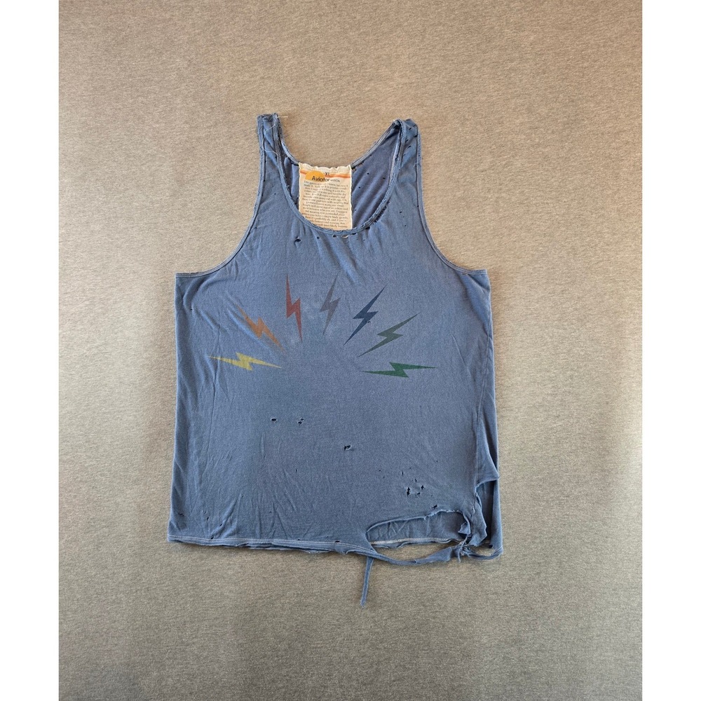 Aviator Nation Tank Top Mens XL Blue Retro Distressed Beach Lightning Bolt USA